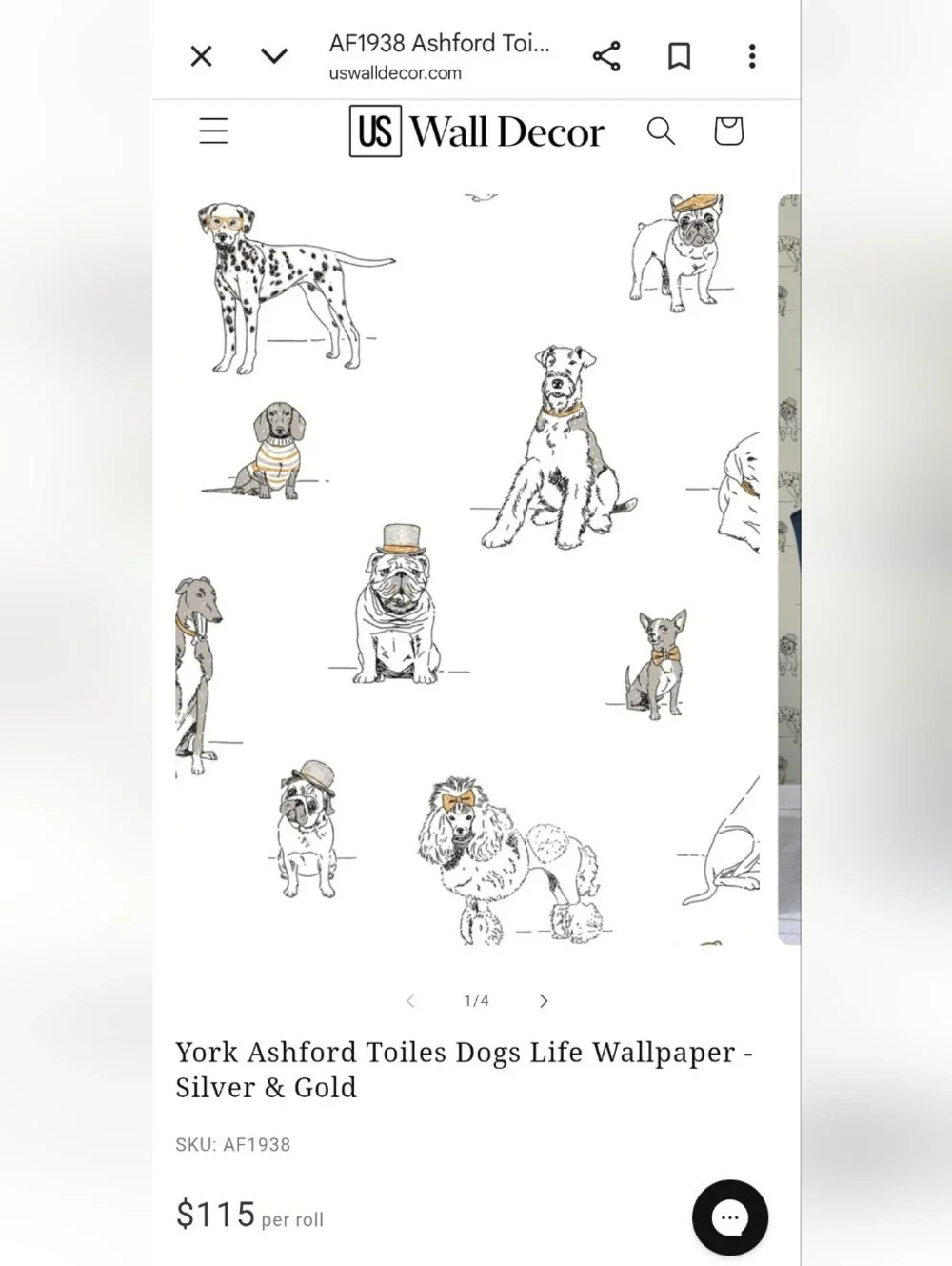 York Ashford Toiles Dogs Life Wallpaper - Silver & Gold